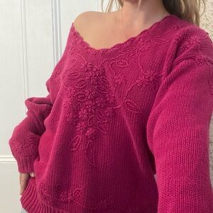 Women's Pink Floral Knit Sweater